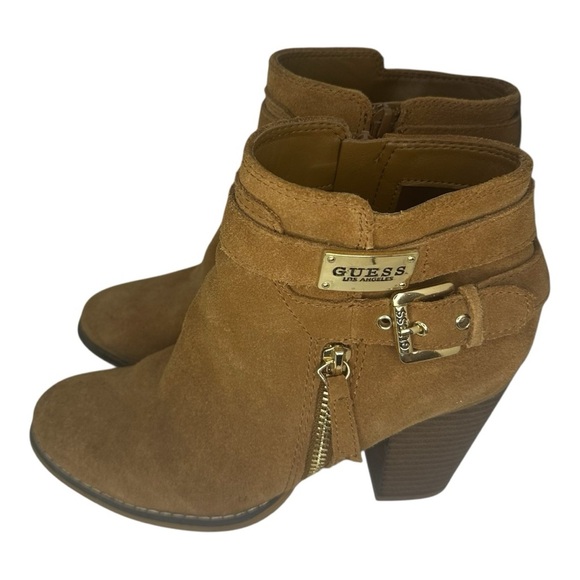 Guess Women's Brown Heeled Boots with Gold Accents - Picture 6 of 6